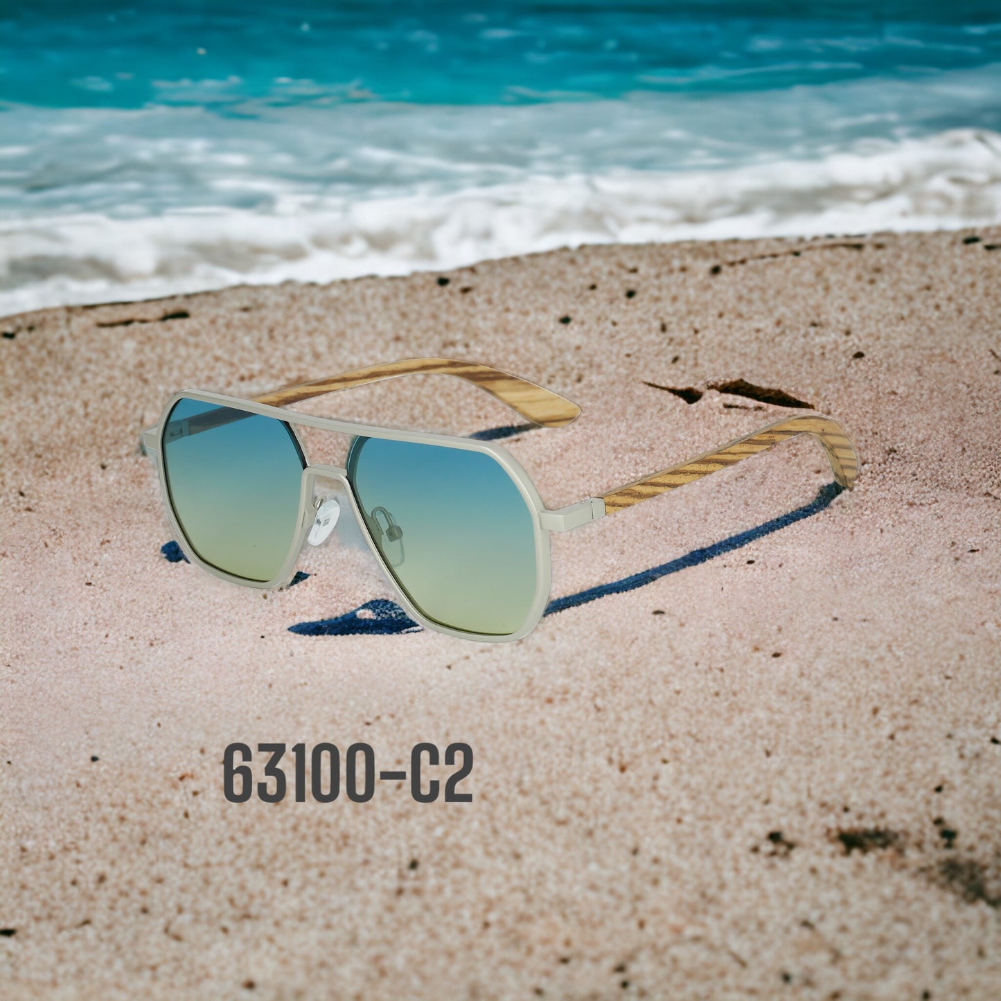 63100-C2 Stylish Sunglasses with colored Wood/Bamboo Frame UV400 Lens fit all weather