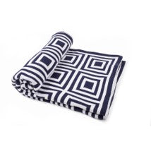 Cozy Geometric Knitted Throw Blanket,Soft Lattice Pattern Sofa Throw for Chair Couch Bed,Navy&White,50 x 70 Inches BTL18143-Navy
