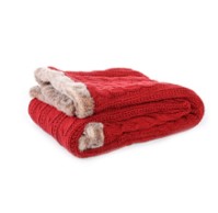 Cable Knitted Chenille Throw Blanket with Sherpa Lining for Bed Sofa Couch Decor Super Soft Cozy BTL18148-red