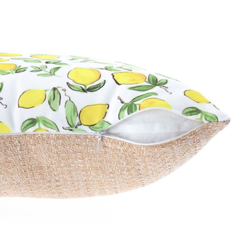 HONEY Lemon Throw Pillow Cover Fruits and Leaves Floral Linen Fabric for Couch Bed Sofa Car Waist Cushion