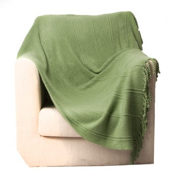 Cable Knit Woven Luxury Throw Blanket with Tassel Ends 50"x 60" (Green) BTL15019 green/blue