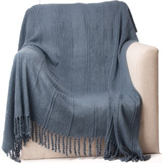 Cable Knit Woven Luxury Throw Blanket with Tassel Ends 50"x 60" (Green) BTL15019 green/blue