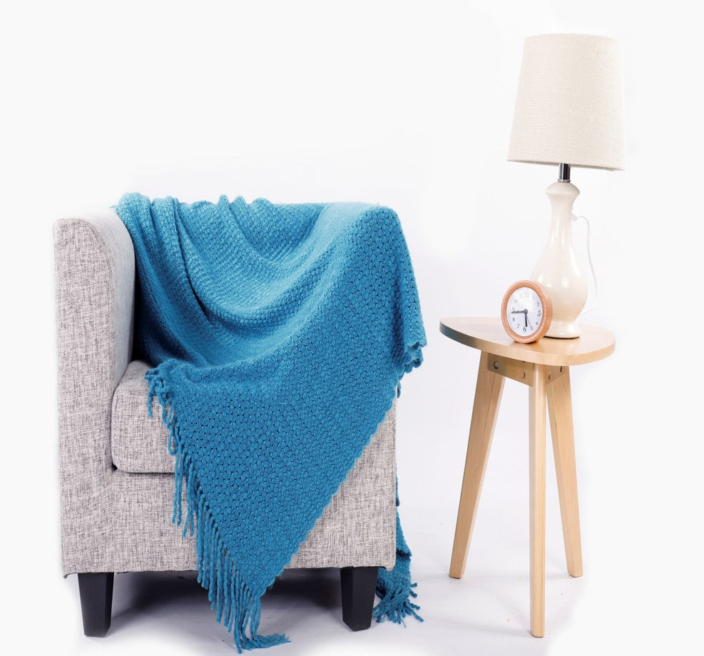 Wheat Knit Tassel Throw Blanket for Couch Sofa Bed Home Décor  Soft Warm Lightweight Blanket 51” x 59” Bluish Grey/blue/light grey
