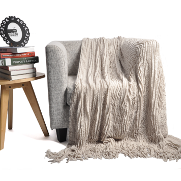 Charlotte Ruffled Acrylic Soft Decorative Throw Blanket, 51"x67" BTL17045Light Khaki/light grey