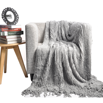 Charlotte Ruffled Acrylic Soft Decorative Throw Blanket, 51"x67" BTL17045Light Khaki/light grey