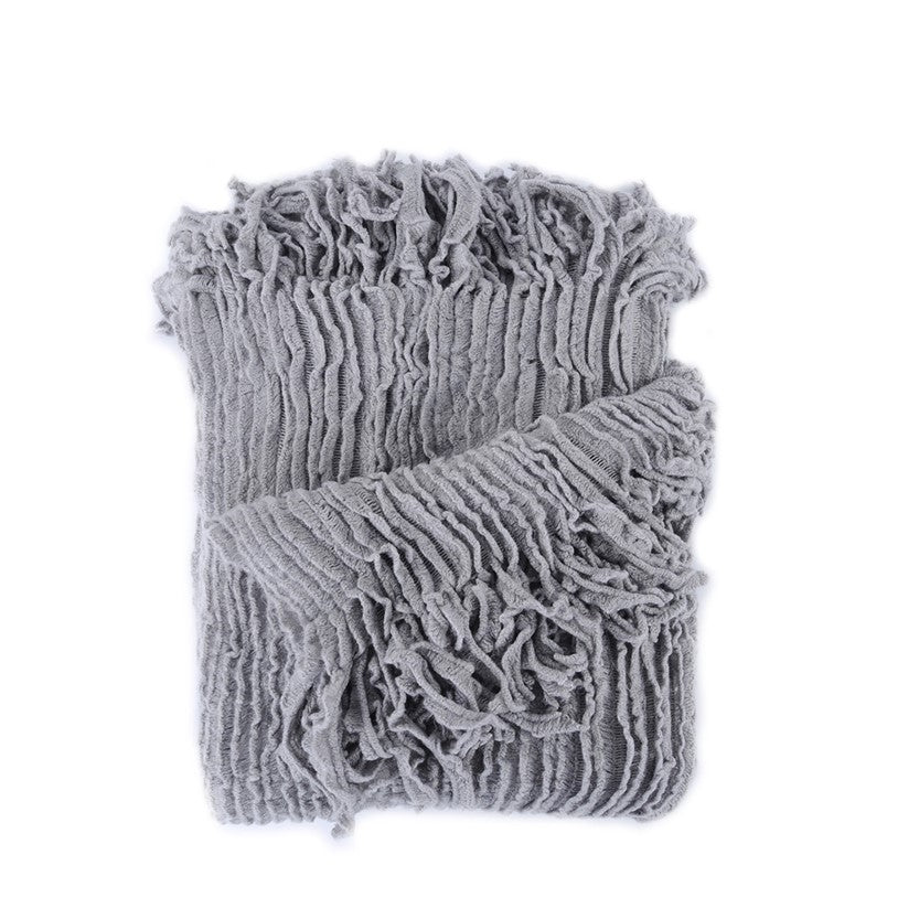 Charlotte Ruffled Acrylic Soft Decorative Throw Blanket, 51"x67" BTL17045Light Khaki/light grey