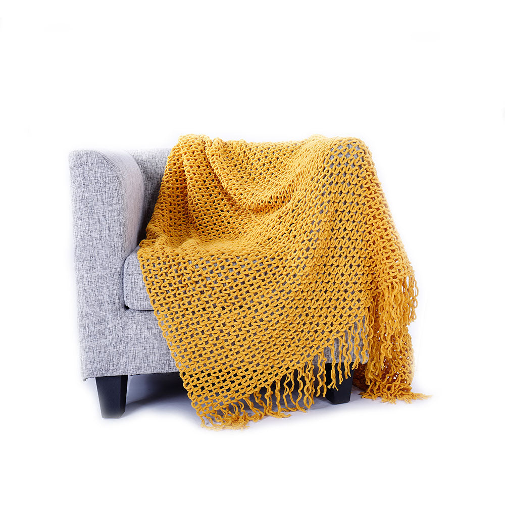 Chenille Household Decorative Openwork Knit Throw Blanket for Bedroom Sofa/Bed/Couch/Car/Living Room/Office, 51"×79" BTL18132 yellow