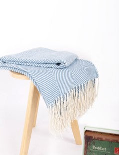 Chevron Herringbone Throw Blanket Reversible with Tassels for Couch Chair & Sofa, 59x51 Inches BTL18130 BLUE/Grey