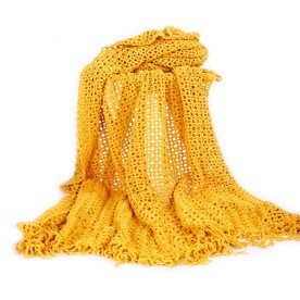 Chenille Household Decorative Openwork Knit Throw Blanket for Bedroom Sofa/Bed/Couch/Car/Living Room/Office, 51"×79" BTL18132 yellow