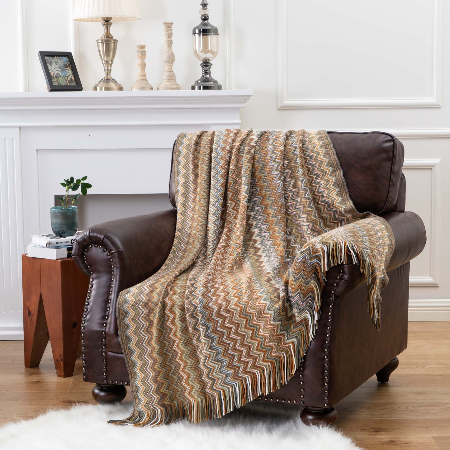 Bohemian Knit Throw Blanket with Fringe Super Soft Striped Blanket for Couch, Sofa, Bed, Chair 50" x 80" BTL15027 YELLOW/Blue