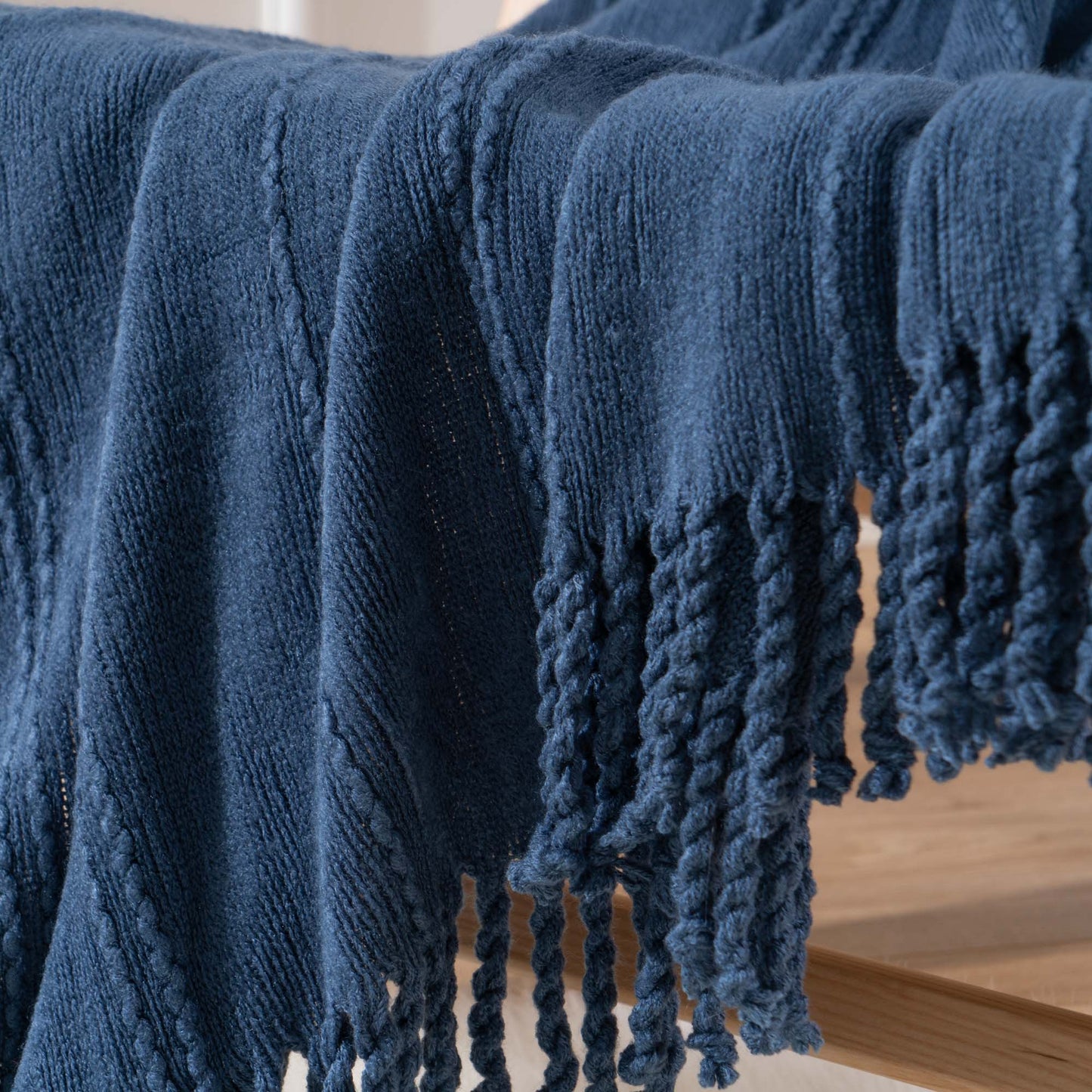 Cable Knit Woven Luxury Throw Blanket with Tassel Ends 50"x 60" (Green) BTL15019 green/blue