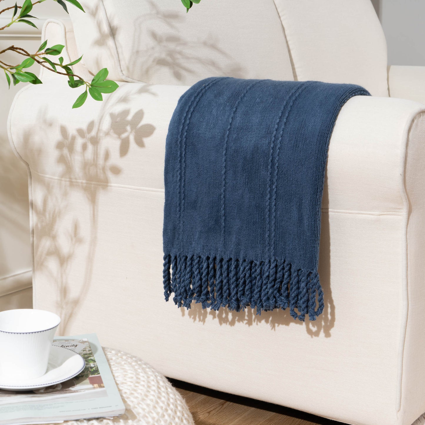 Cable Knit Woven Luxury Throw Blanket with Tassel Ends 50"x 60" (Green) BTL15019 green/blue