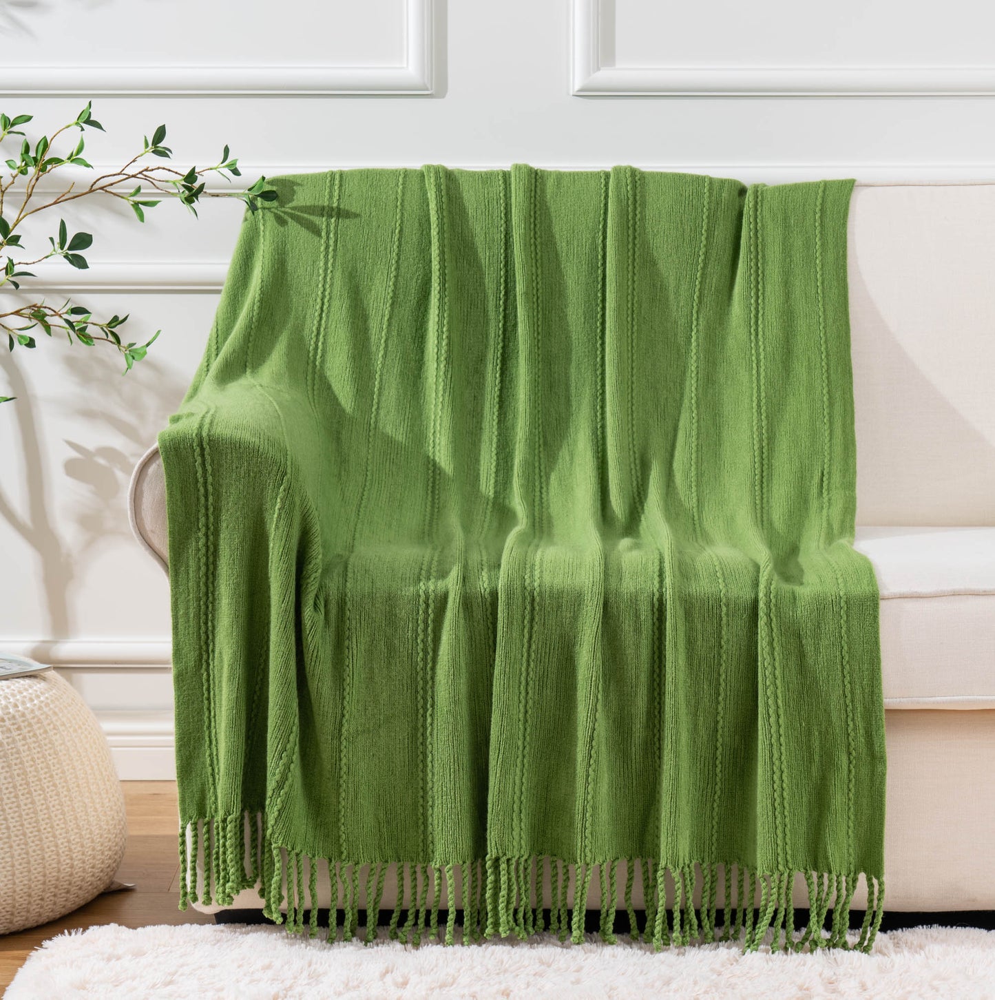 Cable Knit Woven Luxury Throw Blanket with Tassel Ends 50"x 60" (Green) BTL15019 green/blue