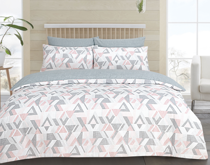 SUPER SALE ! Funky GEO Blush / GREY Geometry ALL SEASON Quilt Cover Set Queen size