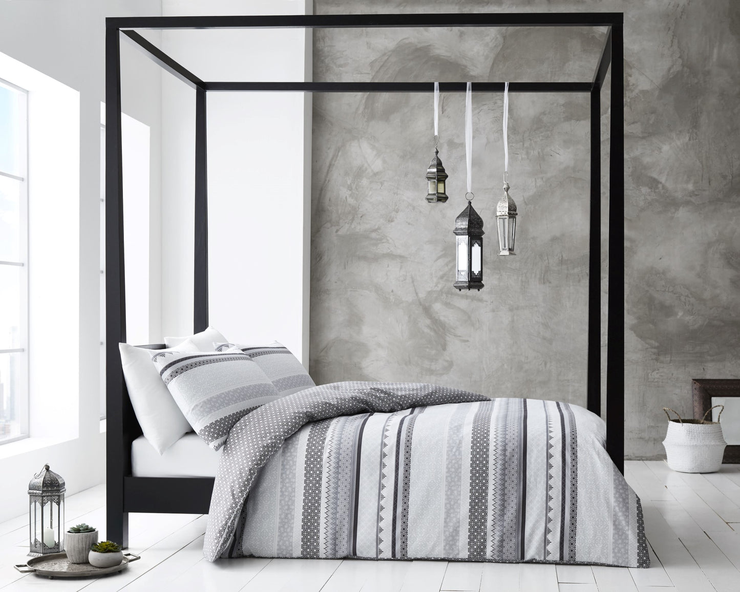 Garbrielle Grey Reversible Striped Bedspread Cloverley Bedding Collection Cover Set Bed Set