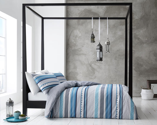 Garbrielle  blue Reversible Striped Bedspread  All Season Quilt Set. Sky Blue Quilt Cover Set Bed Set