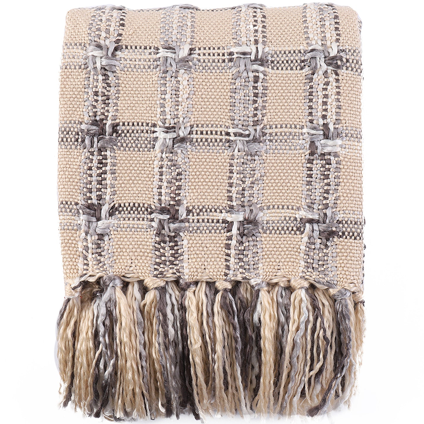 HOME Lattice Throw Blanket with Fringe Geometric Bed Beige Throws Spring Decorative Large Throw for Couch Sofa Indoor Outdoor