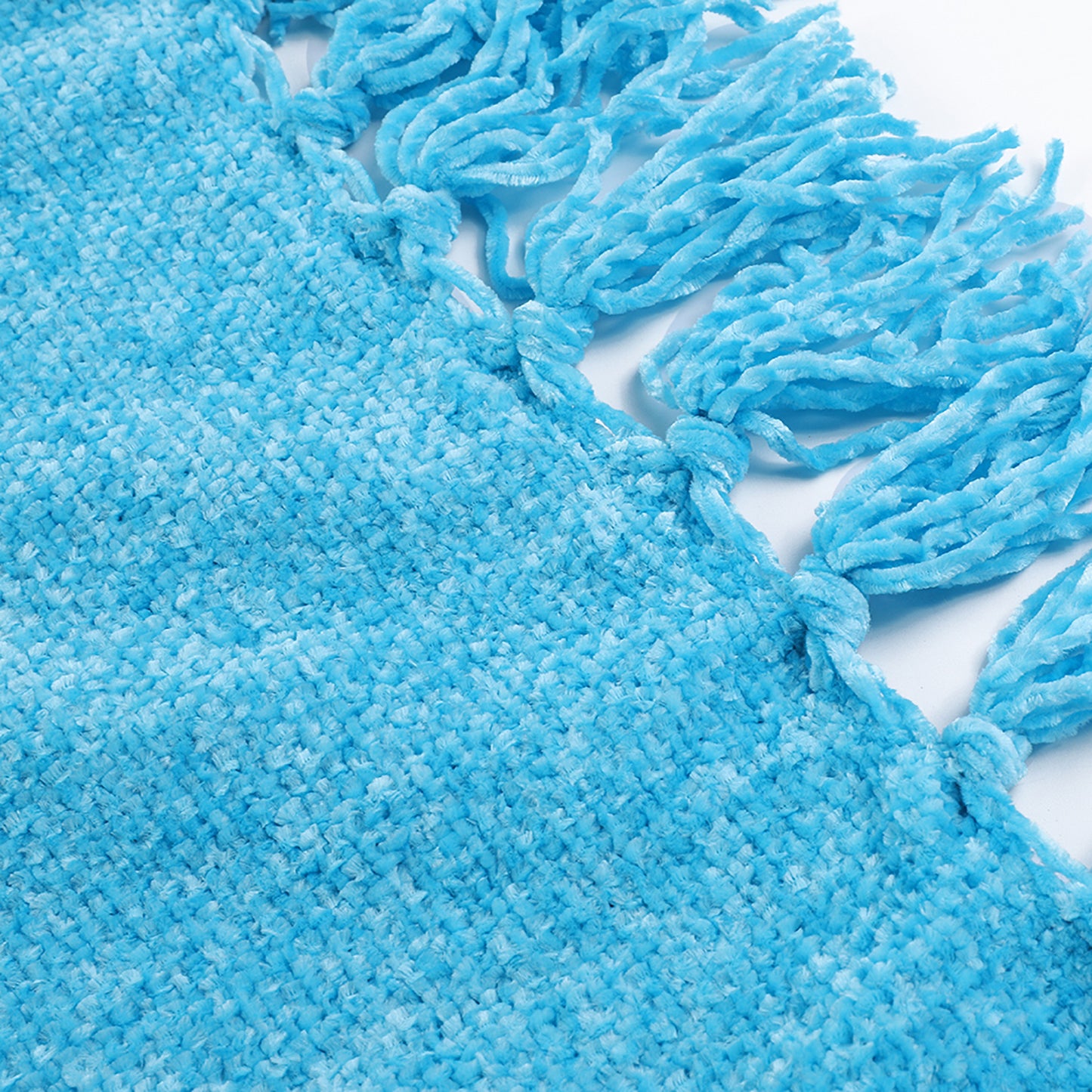 Knitted Throw Blanket Fringe Dusty Slate Light Light Blue Decorative Tassel Boho Decor Couch Bed Sofa Fall Outdoor Woven Textured Lightweight