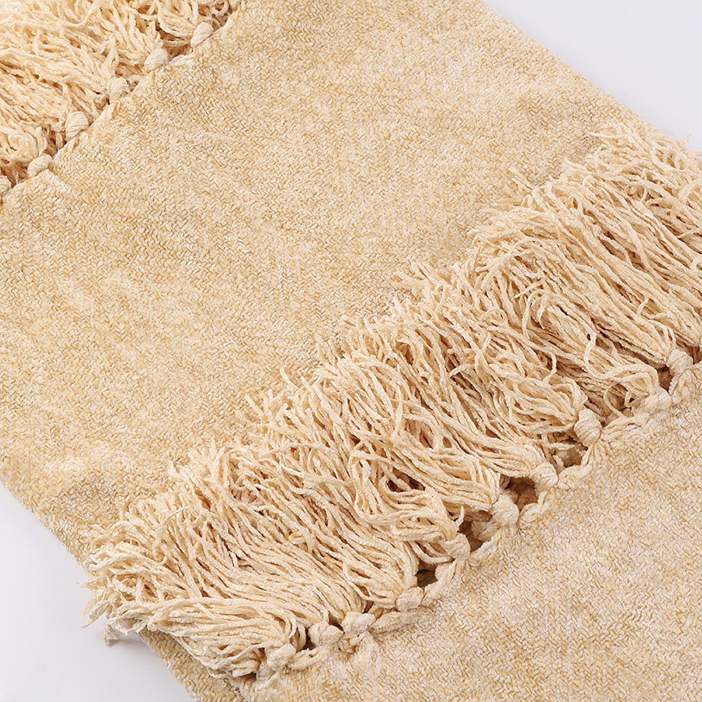 Knitted Throw Blanket Fringe Yellow Decorative Tassel Decor Couch Bed Sofa Fall Outdoor Woven Textured Soft Lightweight