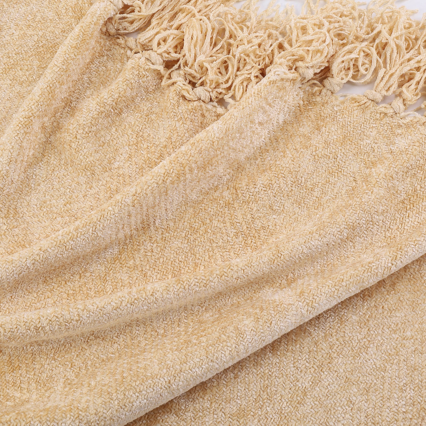 Knitted Throw Blanket Fringe Yellow Decorative Tassel Decor Couch Bed Sofa Fall Outdoor Woven Textured Soft Lightweight