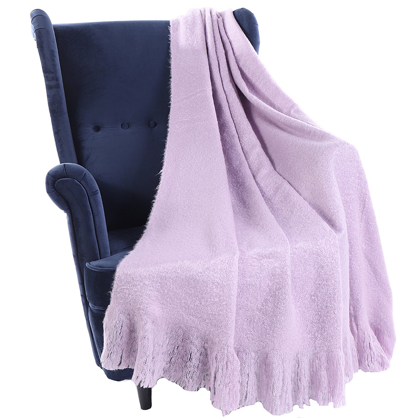 Knitted Throw Blanket Fringe Light Purple Decorative Tassel Decor Couch Bed Sofa Fall Outdoor Woven Textured Soft Lightweight