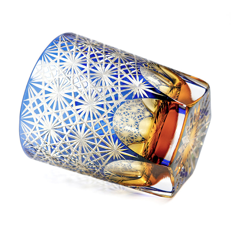 "江戸切子” Edokiriko Gorgeous Brilliance Rock Glass Blue JP-040