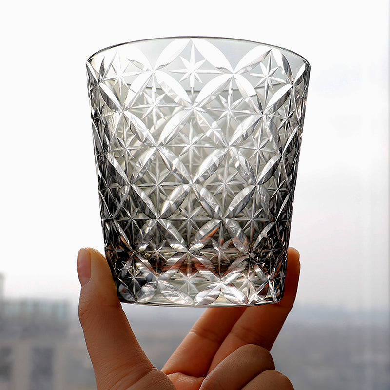 "江戸切子” Edokiriko Gorgeous Brilliance Rock Glass Grey JP-041