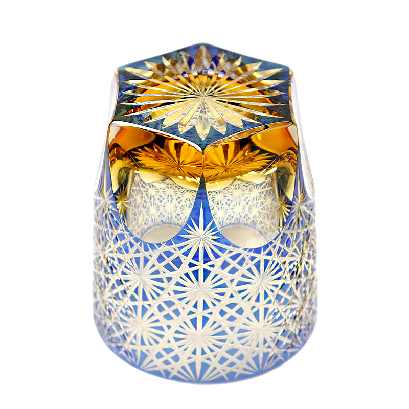 "江戸切子” Edokiriko Gorgeous Brilliance Rock Glass Blue JP-040
