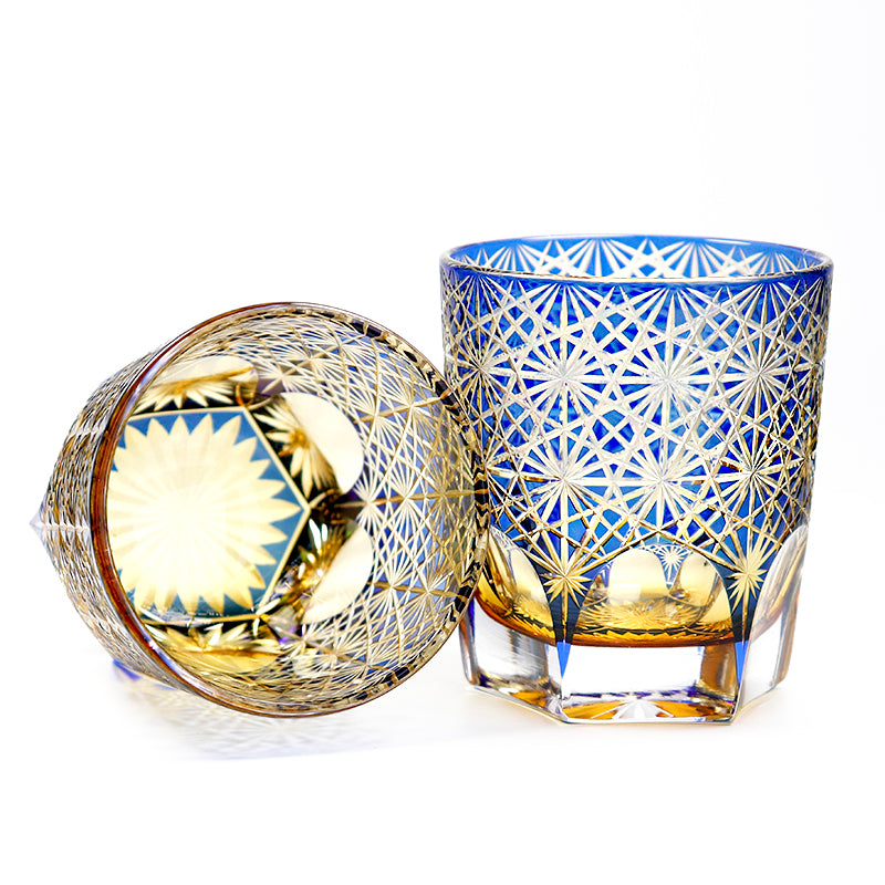 "江戸切子” Edokiriko Gorgeous Brilliance Rock Glass Blue JP-040