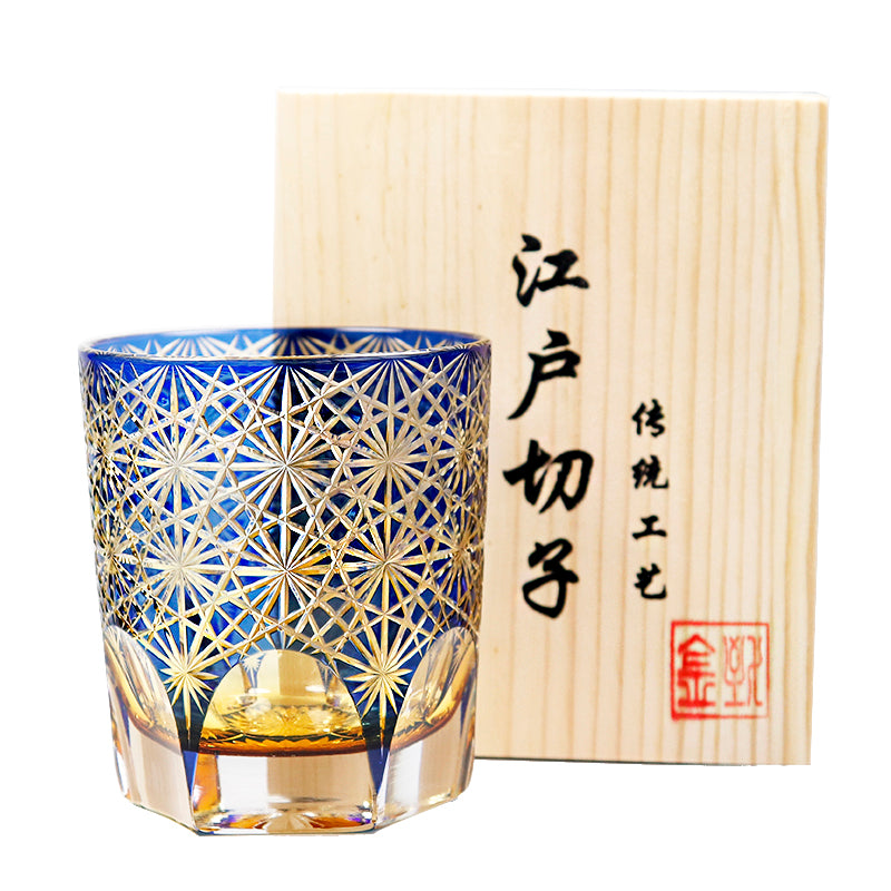 "江戸切子” Edokiriko Gorgeous Brilliance Rock Glass Blue JP-040