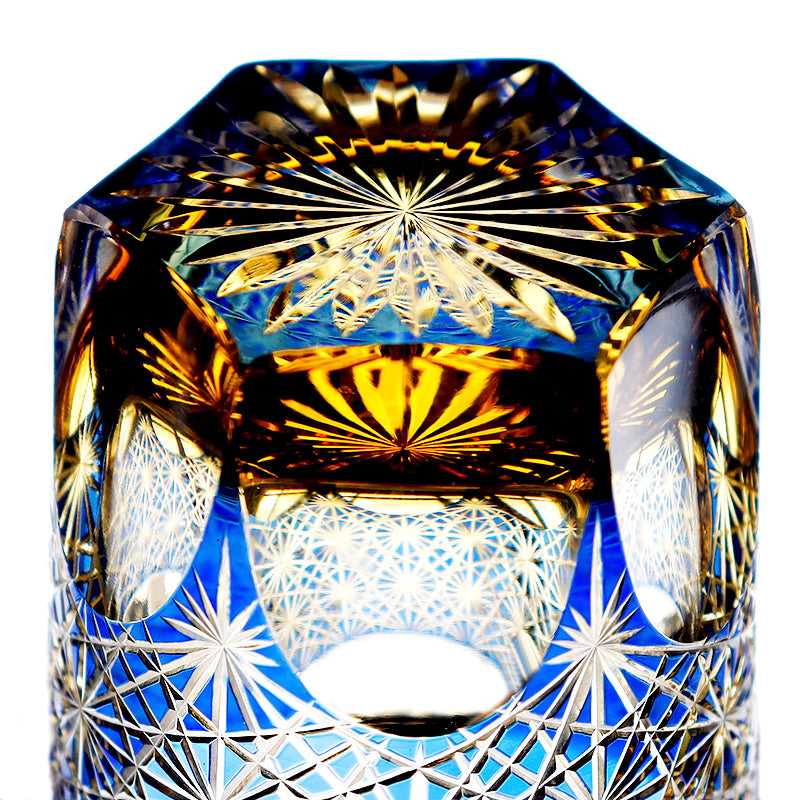 "江戸切子” Edokiriko Gorgeous Brilliance Rock Glass Blue JP-040