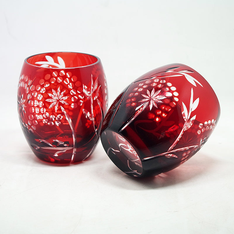 "江戸切子” Edokiriko Gorgeous Brilliance Rock Glass Red S-5