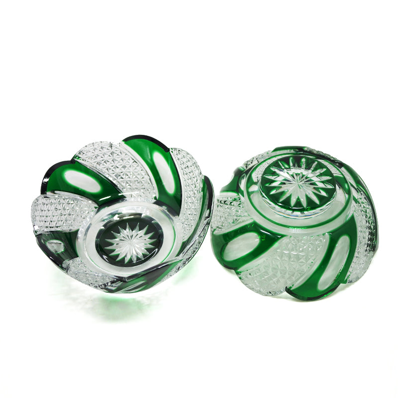 "江戸切子” Edokiriko Gorgeous Brilliance Rock Glass Green S-9