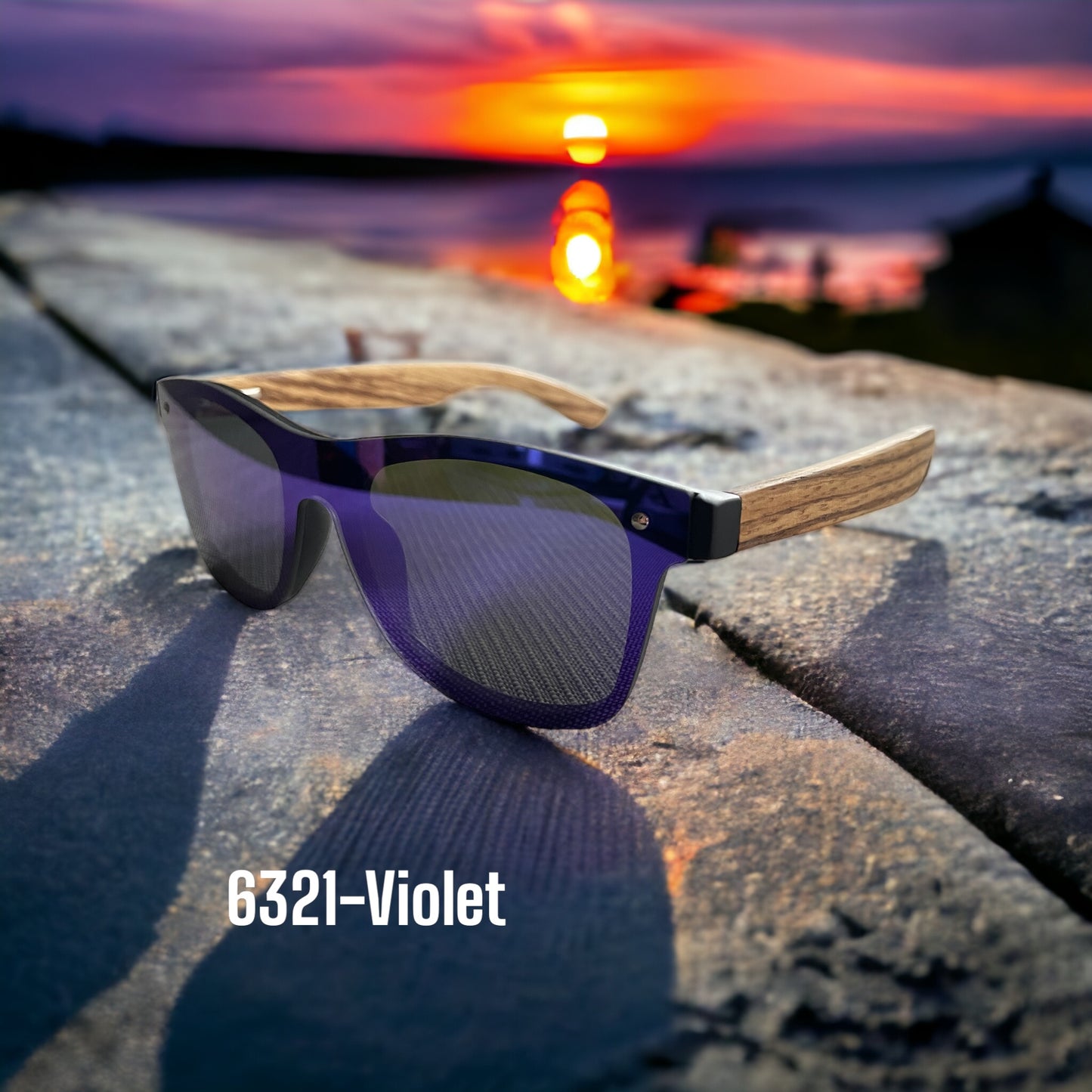 6321-violet Stylish Sunglasses with colored Wood/Bamboo Frame UV400 Lens fit all weather