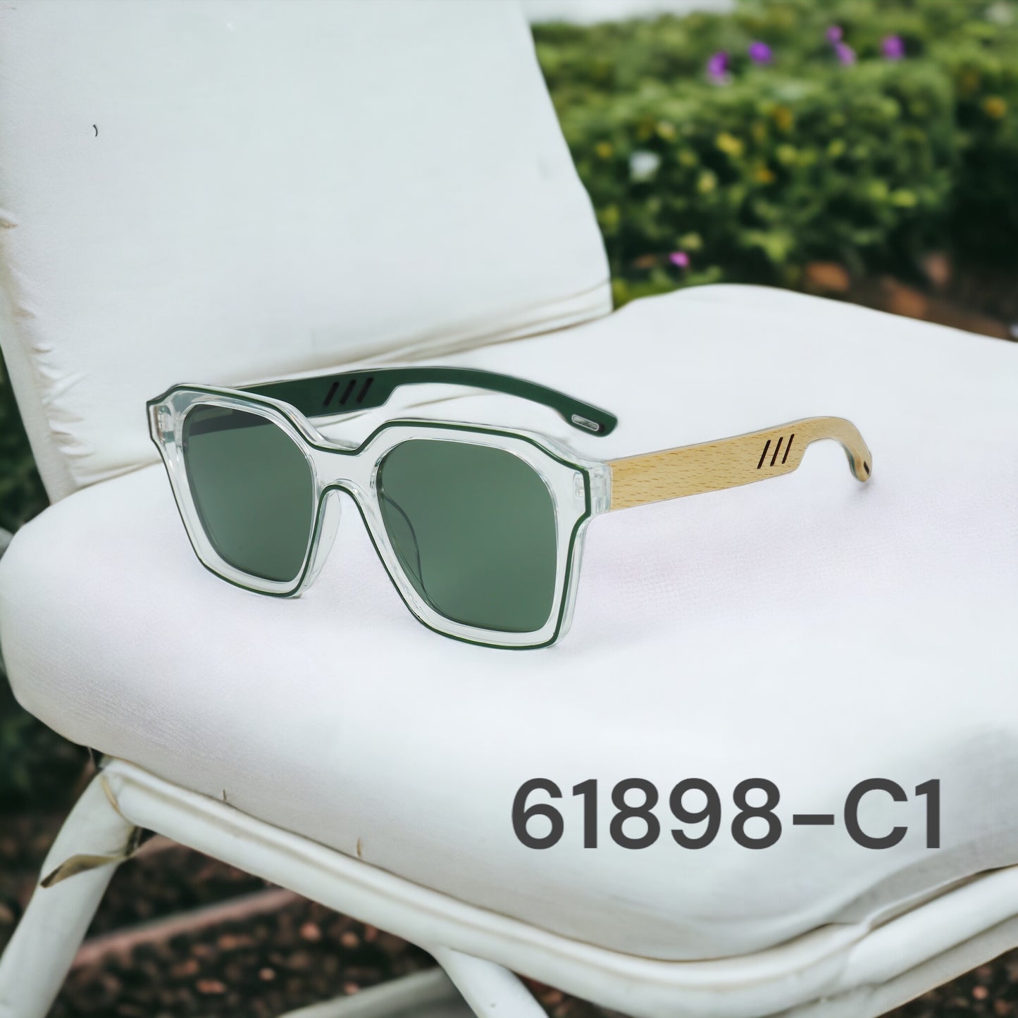 61898-C1 Stylish Sunglasses with colored Wood/Bamboo Frame UV400 Lens fit all weather