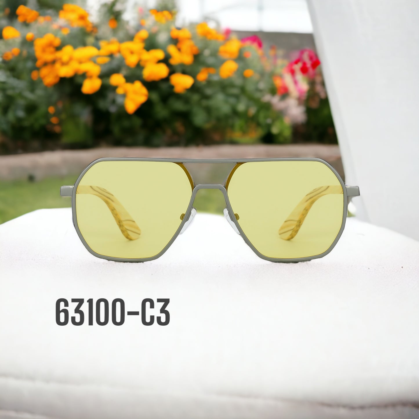 63100-C3 Stylish Sunglasses with colored Wood/Bamboo Frame UV400 Lens fit all weather