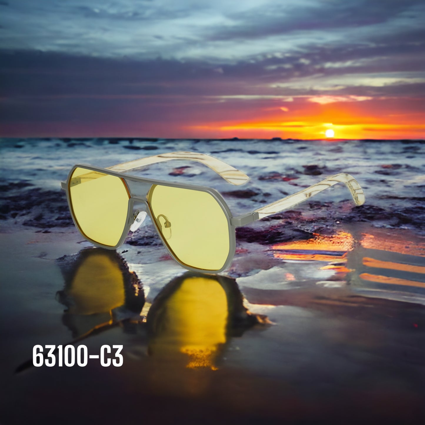 63100-C3 Stylish Sunglasses with colored Wood/Bamboo Frame UV400 Lens fit all weather