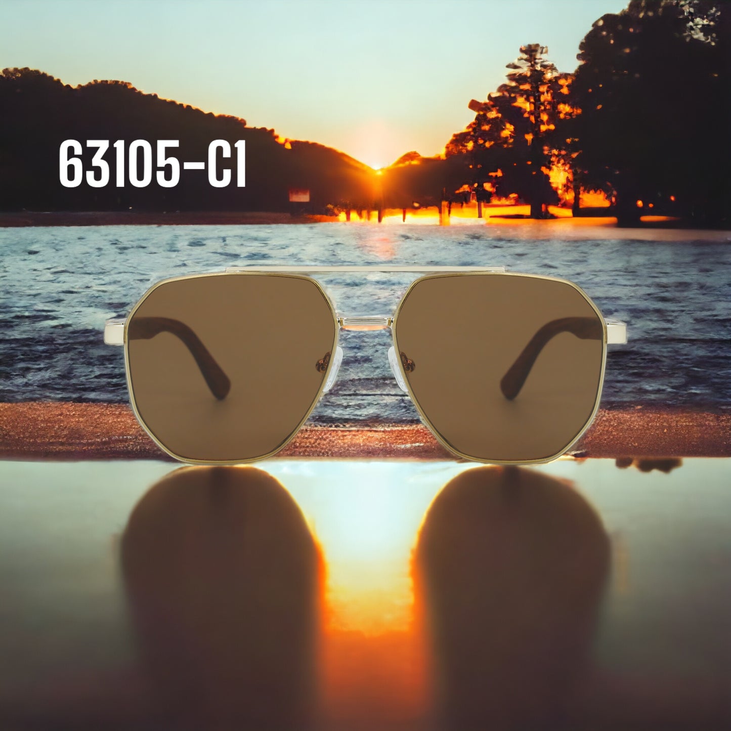 63105-C1 Stylish Sunglasses with colored Wood/Bamboo Frame UV400 Lens fit all weather