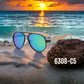 6308-C5 Stylish Sunglasses with colored Wood/Bamboo Frame UV400 Lens fit all weather