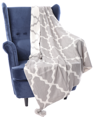 Soft Knitted Geometric Patterns with Tassel Knot Throw Blanket, Gray&White  Ogee, 50" by 60" BTL17036-Grey & White