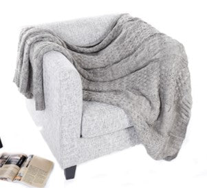 Solid Knit Throw Blanket Warm & Cozy for Couch Sofa Bed Beach Travel, Khaki, 50"x60" BTL18160- Grey/khaki/red
