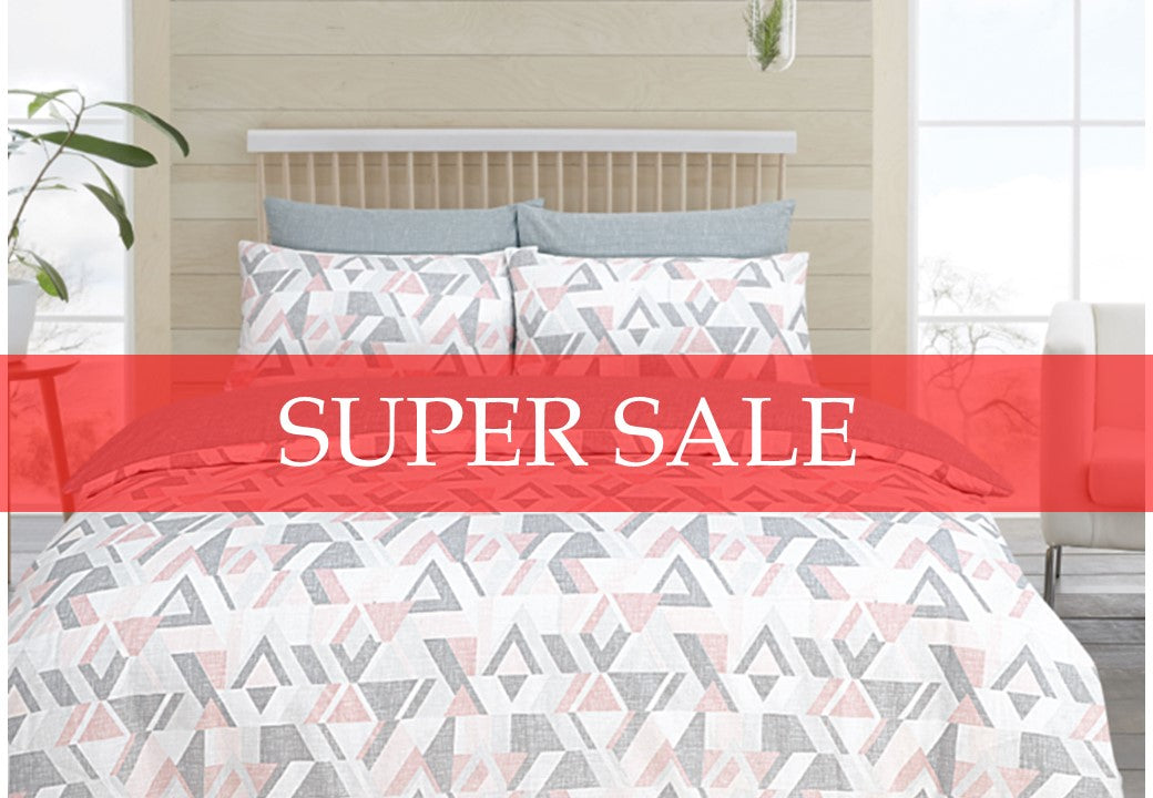 SUPER SALE ! Funky GEO Blush / GREY Geometry ALL SEASON Quilt Cover Set Queen size
