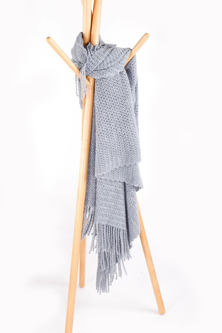 Wheat Knit Tassel Throw Blanket for Couch Sofa Bed Home Décor  Soft Warm Lightweight Blanket 51” x 59” Bluish Grey/blue/light grey