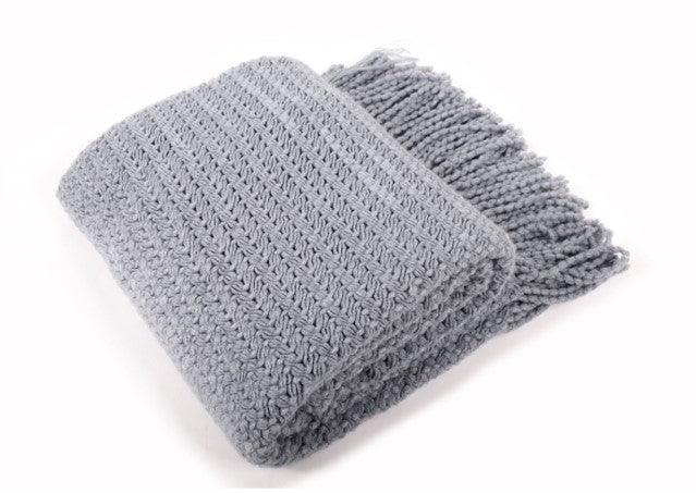 Wheat Knit Tassel Throw Blanket for Couch Sofa Bed Home Décor Soft Warm Lightweight Blanket 51” x 59” (Bluish Grey) BTL18133 bluish grey/light grey