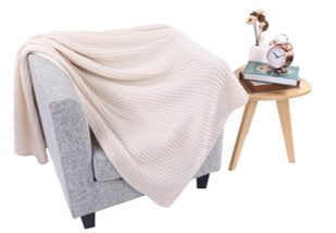 Cream Knit Throw Blanket Super Soft Warm, 49" W x 63" L BTL17110