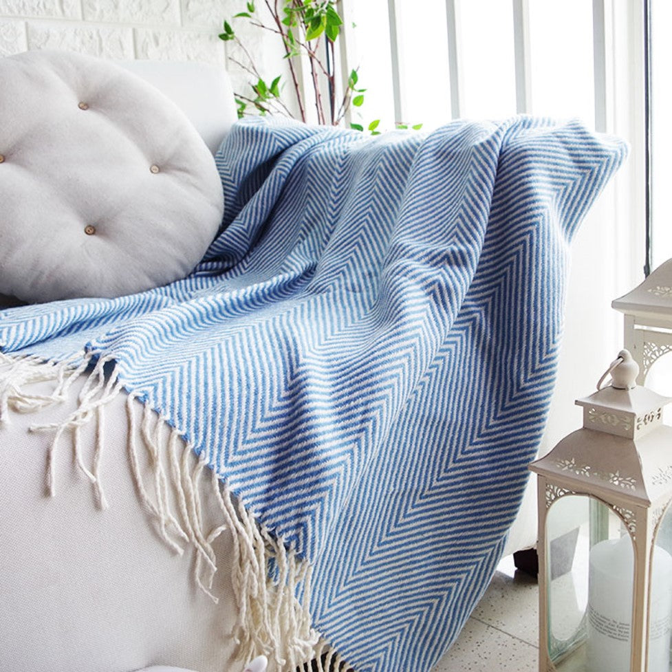 Chevron Herringbone Throw Blanket Reversible with Tassels for