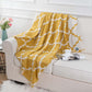 Soft Knitted Geometric Patterns with Tassel Knot   Throw Blanket, Yellow&White Ogee, 50" by 60" BTL17037-Mustard Yellow