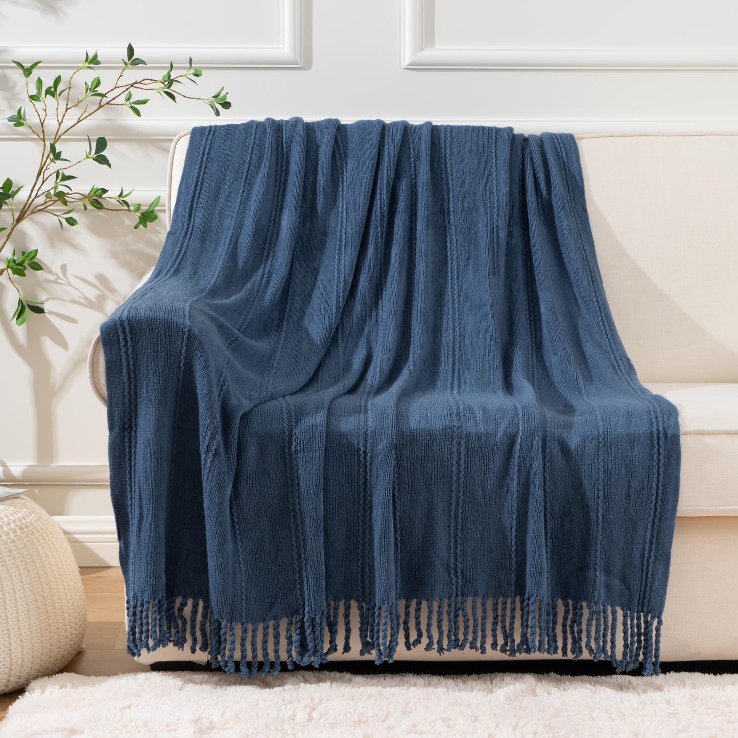 Cable Knit Woven Luxury Throw Blanket with Tassel Ends 50"x 60" (Green) BTL15019 green/blue