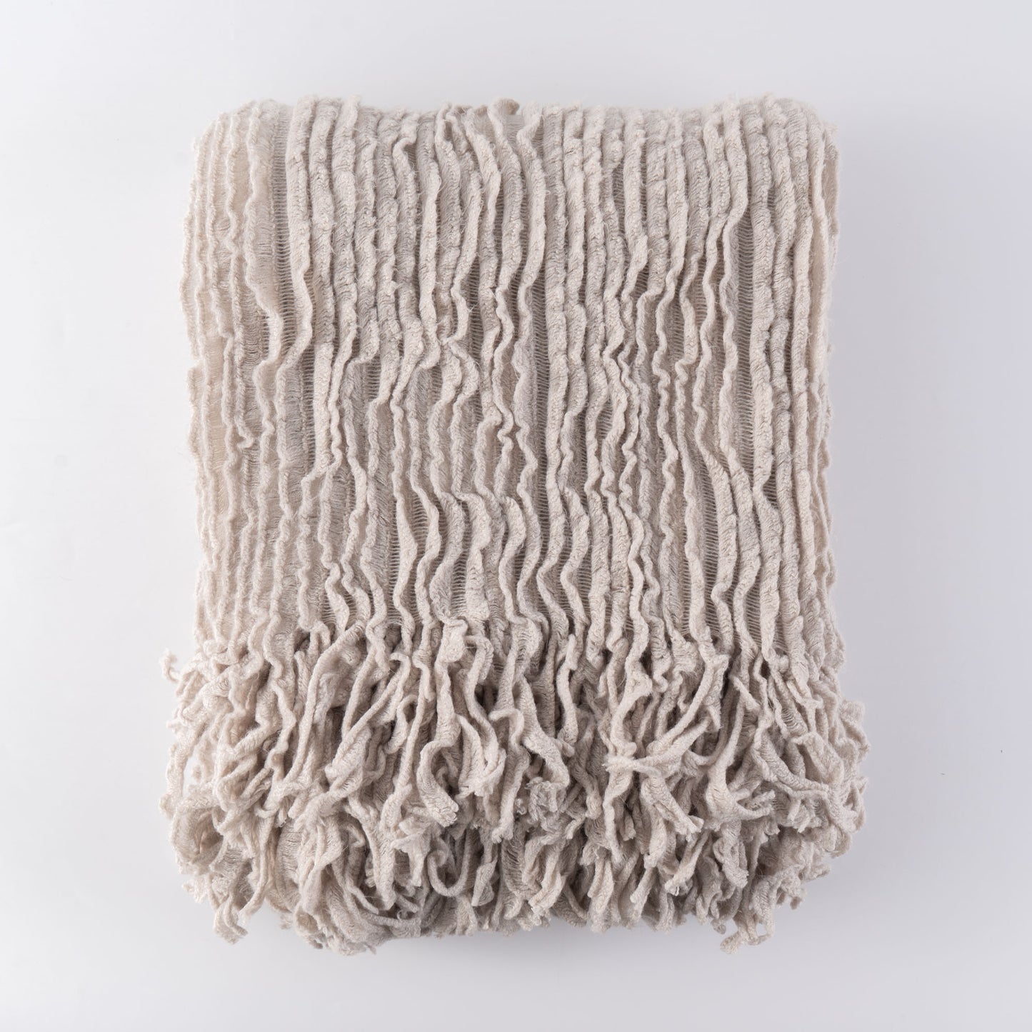 Battilo Charlotte Ruffled Acrylic Soft Decorative Throw Blanket, 51"x67" Light Khaki/Grey