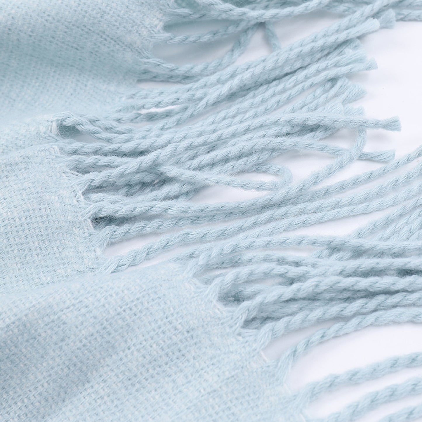 Knitted Throw Blanket Fringe Light Blue Decorative Tassel Boho Decor Woven Textured Soft Lightweight
